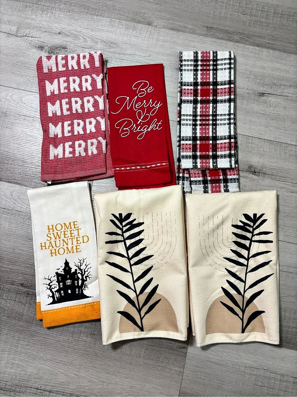 Set of 6 Decorative Kitchen Towels Christmas Halloween Floral Plaid